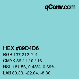 カラーコード: HEX #89D4D6 | qconv.com