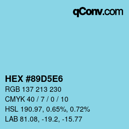カラーコード: HEX #89D5E6 | qconv.com