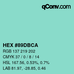 カラーコード: HEX #89DBCA | qconv.com