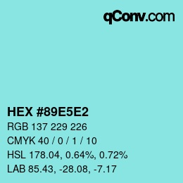 カラーコード: HEX #89E5E2 | qconv.com