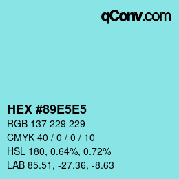 Farbcode: HEX #89E5E5 | qconv.com