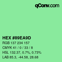 カラーコード: HEX #89EA9D | qconv.com