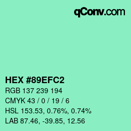 カラーコード: HEX #89EFC2 | qconv.com