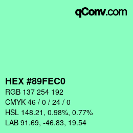 カラーコード: HEX #89FEC0 | qconv.com