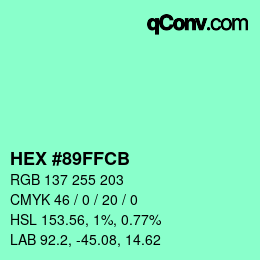 カラーコード: HEX #89FFCB | qconv.com