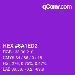 颜色代码: HEX #8A1ED2 | qconv.com