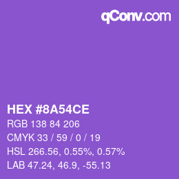 カラーコード: HEX #8A54CE | qconv.com