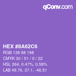Código de color: HEX #8A62C6 | qconv.com