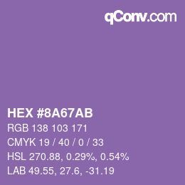 Color code: HEX #8A67AB | qconv.com