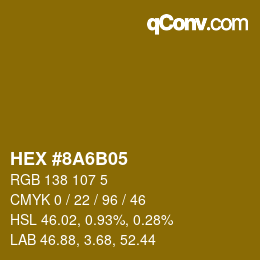 Color code: HEX #8A6B05 | qconv.com