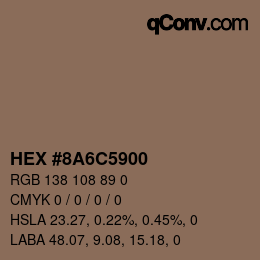 颜色代码: HEX #8A6C5900 | qconv.com