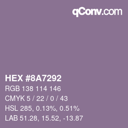 Farbcode: HEX #8A7292 | qconv.com