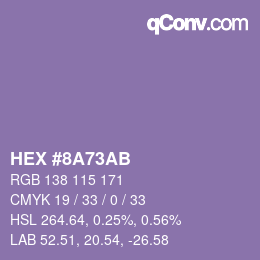 颜色代码: HEX #8A73AB | qconv.com