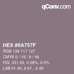 Color code: HEX #8A757F | qconv.com