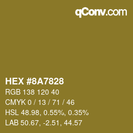 カラーコード: HEX #8A7828 | qconv.com