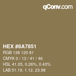 颜色代码: HEX #8A7851 | qconv.com