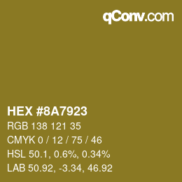 颜色代码: HEX #8A7923 | qconv.com