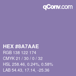 Color code: HEX #8A7AAE | qconv.com