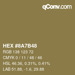 Farbcode: HEX #8A7B48 | qconv.com