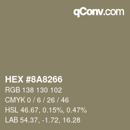Color code: HEX #8A8266 | qconv.com