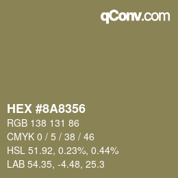Código de color: HEX #8A8356 | qconv.com