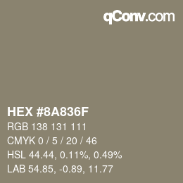 Color code: HEX #8A836F | qconv.com