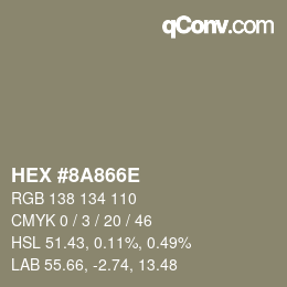 カラーコード: HEX #8A866E | qconv.com