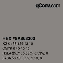 Farbcode: HEX #8A868300 | qconv.com