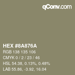 Farbcode: HEX #8A876A | qconv.com