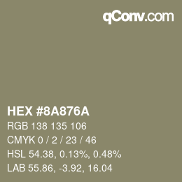 Color code: HEX #8A876A | qconv.com