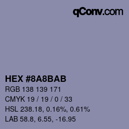Color code: HEX #8A8BAB | qconv.com