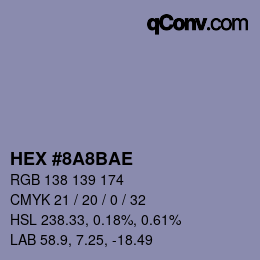 Color code: HEX #8A8BAE | qconv.com