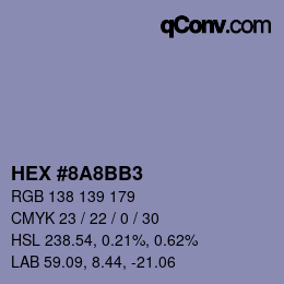 Farbcode: HEX #8A8BB3 | qconv.com