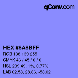 Color code: HEX #8A8BFF | qconv.com