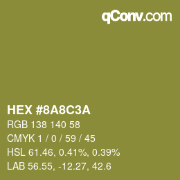 Color code: HEX #8A8C3A | qconv.com