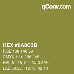 Color code: HEX #8A8C3B | qconv.com