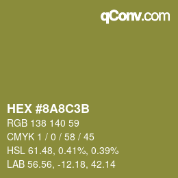 Color code: HEX #8A8C3B | qconv.com