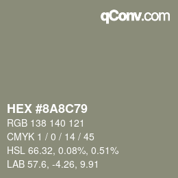 Color code: HEX #8A8C79 | qconv.com