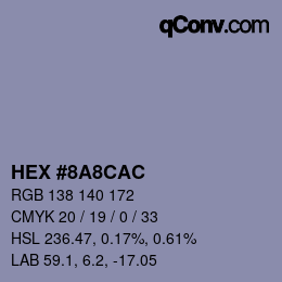 Color code: HEX #8A8CAC | qconv.com