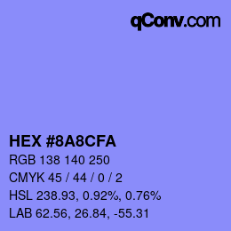 Color code: HEX #8A8CFA | qconv.com