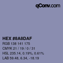 Color code: HEX #8A8DAF | qconv.com