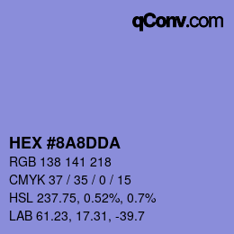 Color code: HEX #8A8DDA | qconv.com
