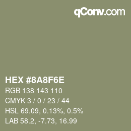 Color code: HEX #8A8F6E | qconv.com