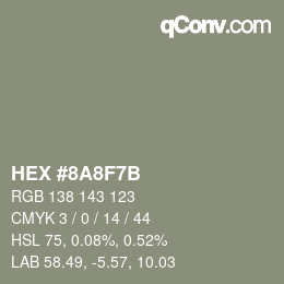 Color code: HEX #8A8F7B | qconv.com