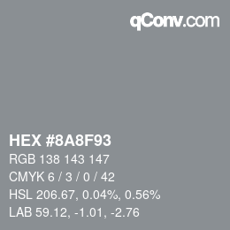 颜色代码: HEX #8A8F93 | qconv.com