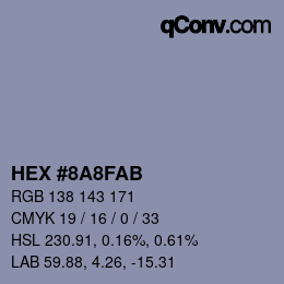 カラーコード: HEX #8A8FAB | qconv.com