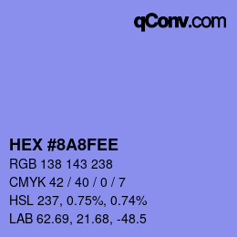 Color code: HEX #8A8FEE | qconv.com