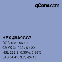 Farbcode: HEX #8A9CC7 | qconv.com