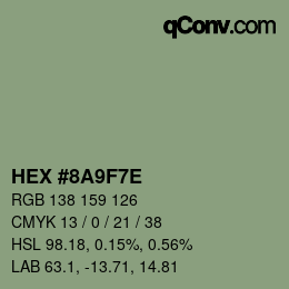 Color code: HEX #8A9F7E | qconv.com