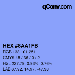 Color code: HEX #8AA1FB | qconv.com